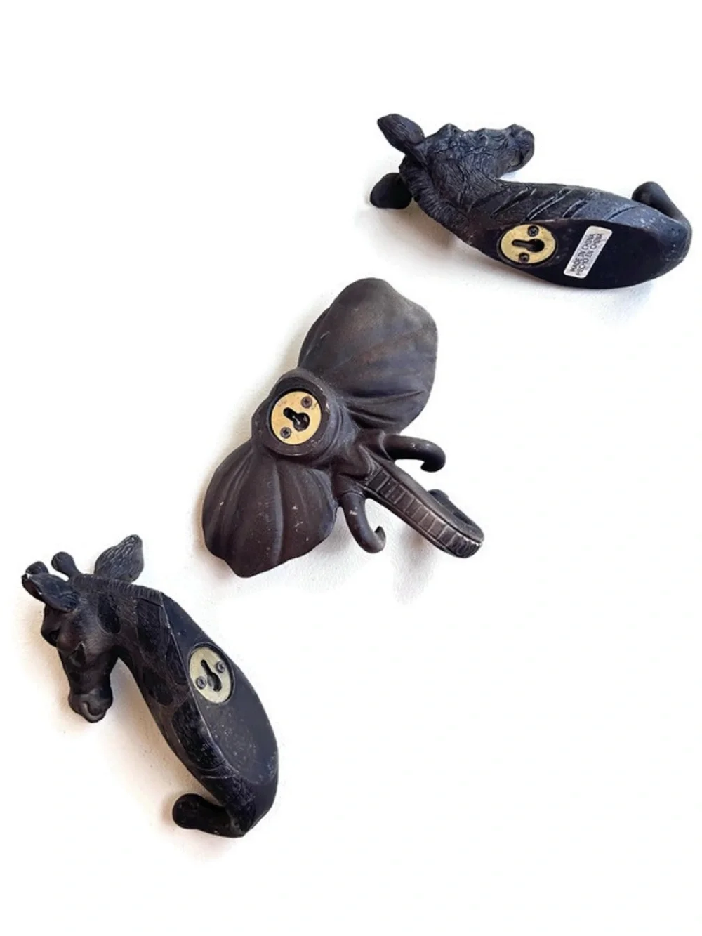 Safari Animal Wall Hooks Set of 3 Elephant Giraffe Zebra Resin Wall Jungle Decor